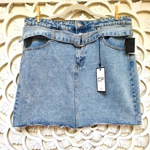 CP Jeans Denim Skirt with Belt and Distressed Raw Hem Light Blue Size 11